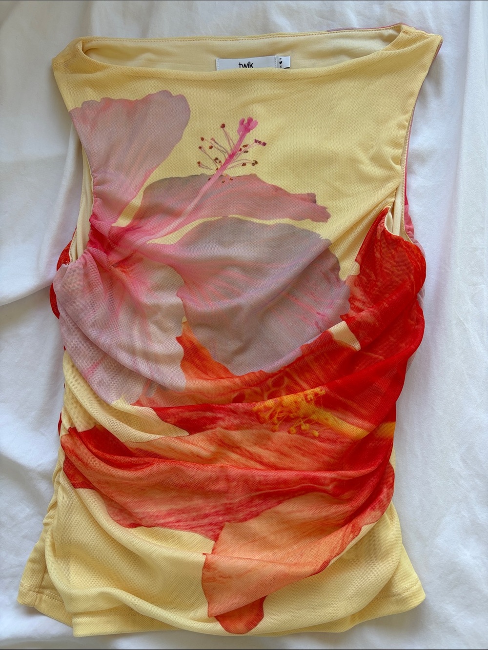 Twik Tank Top with Hibiscus Print